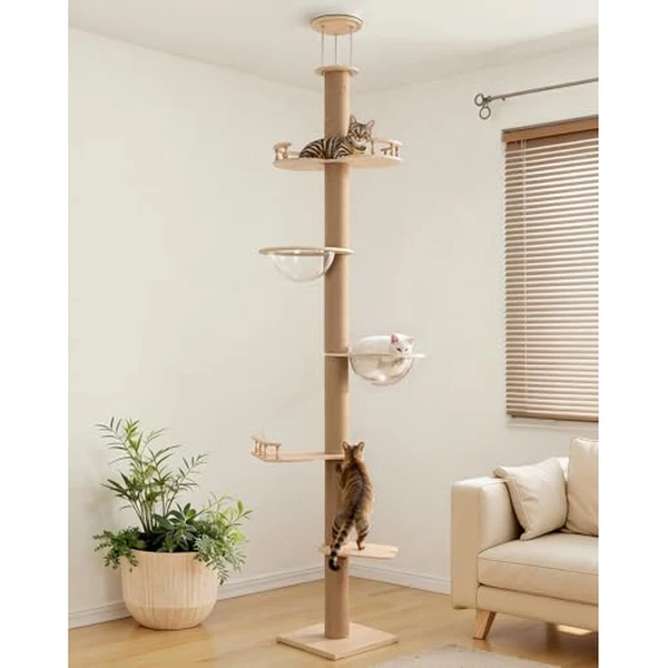 PawGiant floor to ceiling cat tree with six tiers space capsules and sisal posts