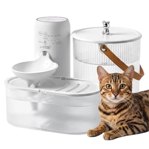 SAMRADO filterless cordless cat water fountain with dual tank wastewater separation