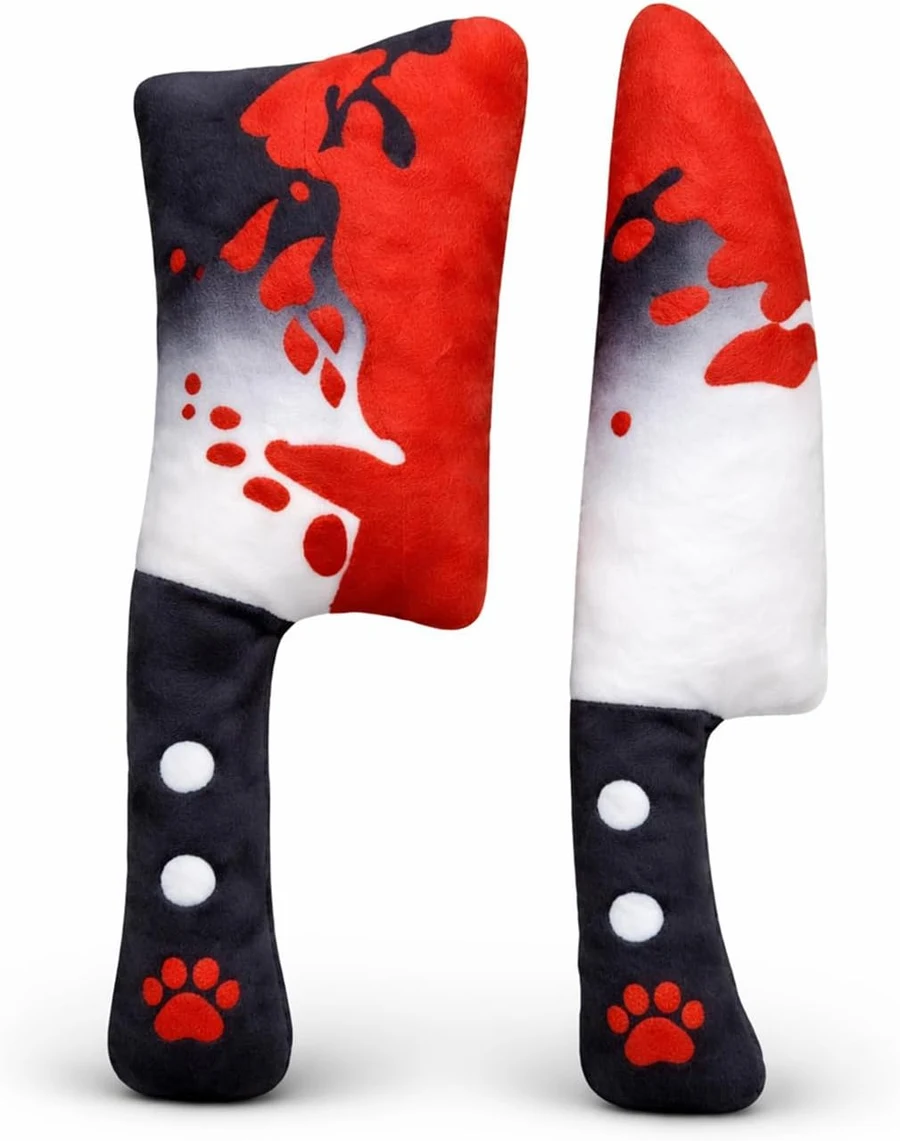 Haourlife 2 Pack Halloween Knife and Cleaver Squeaky Dog Toy Set