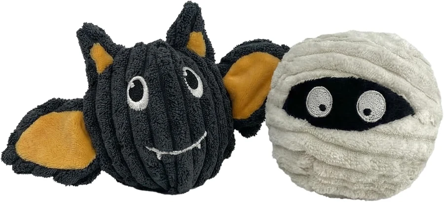 PetLou Bat and Mummy Head Squeaky Ball Dog Toy Twin Pack