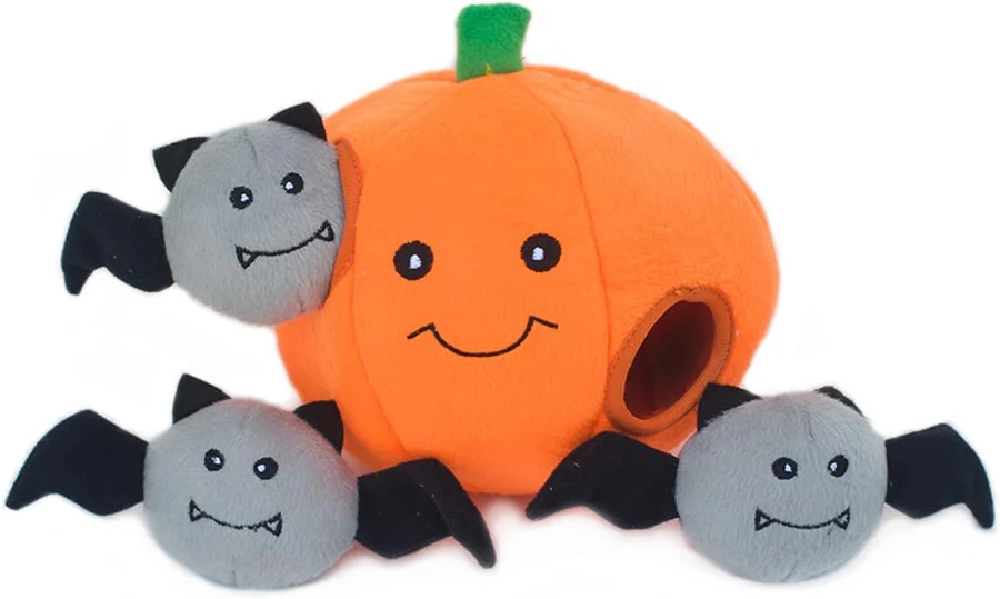 ZippyPaws Burrow Hide and Seek Pumpkin with Bats Dog Toy