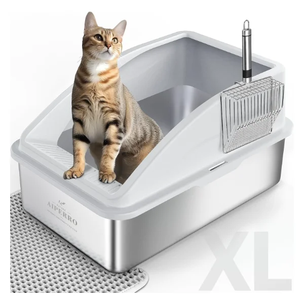 AIPERRO XL Enclosed Stainless Steel Litter Box with Lid