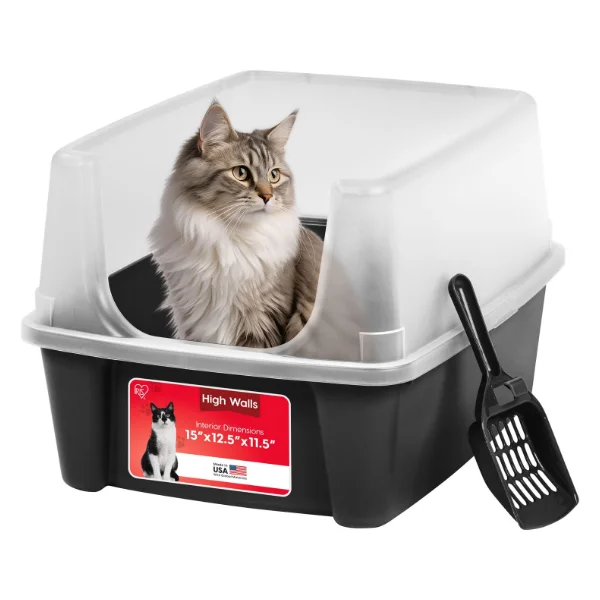 IRIS USA High Sided Cat Litter Box with Scatter Shield, Large
