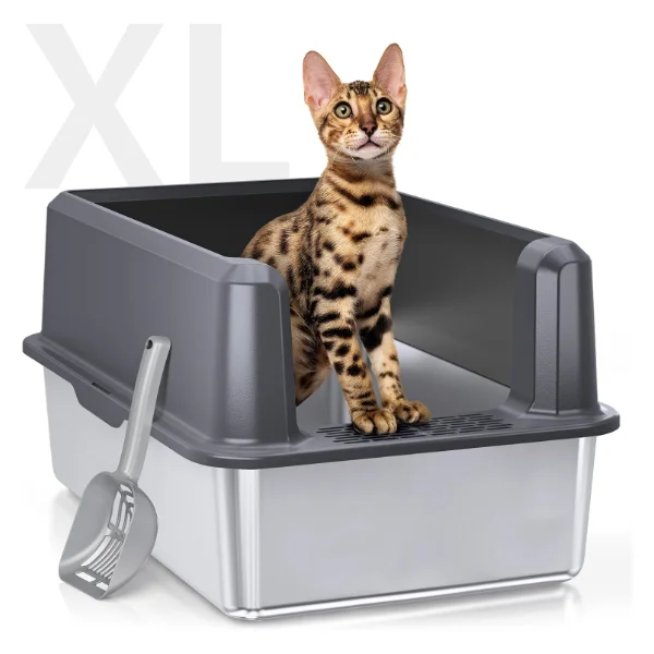 XL High Sided Stainless Steel Open Top Litter Box